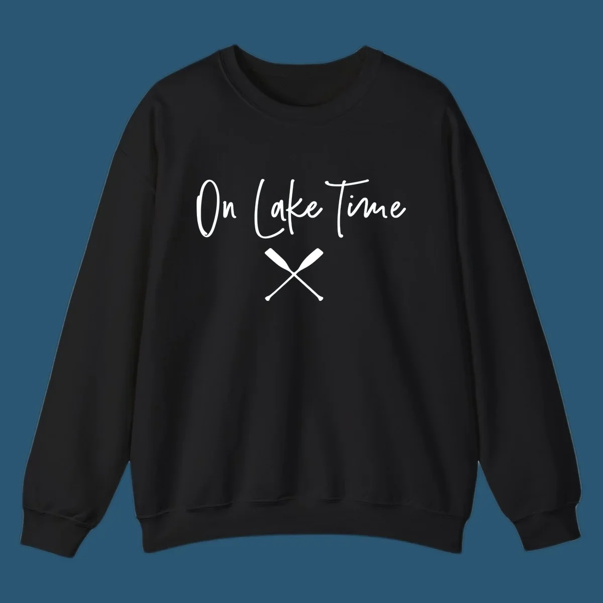 On Lake Time text with crossed oars graphic.