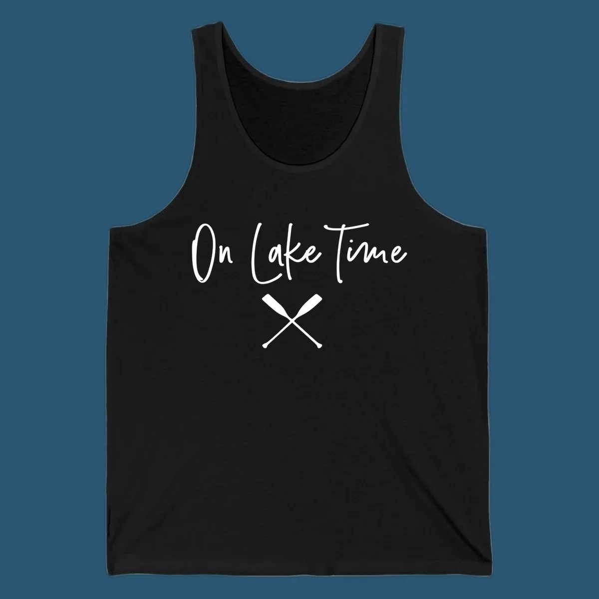 On Lake Time text with crossed oars graphic.