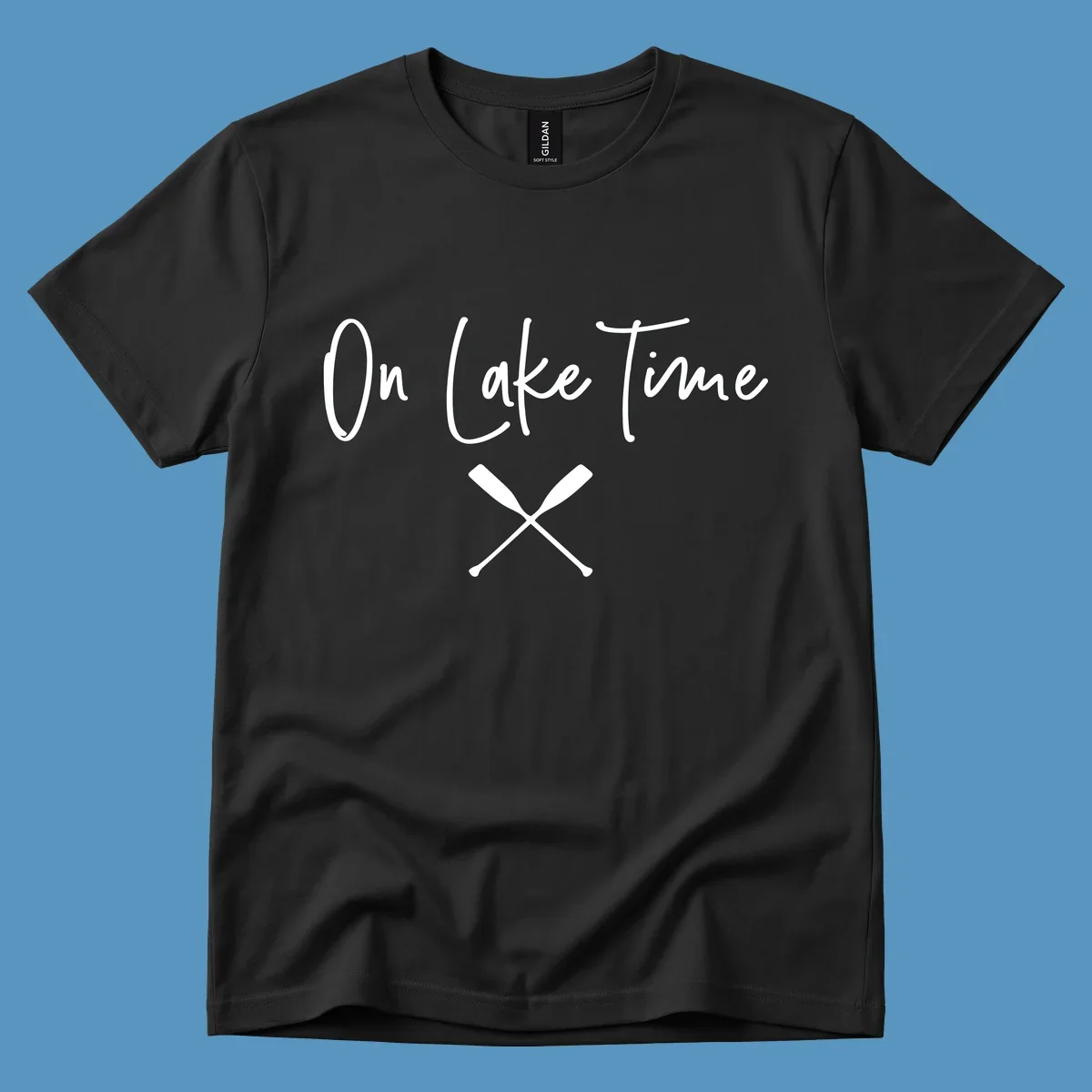 On Lake Time text with crossed oars graphic.