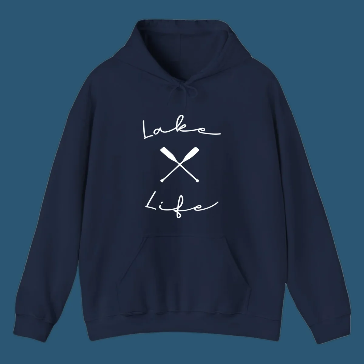 Lake life text with crossed oars graphic