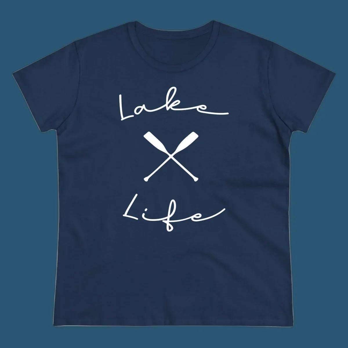 Lake life text with crossed oars graphic