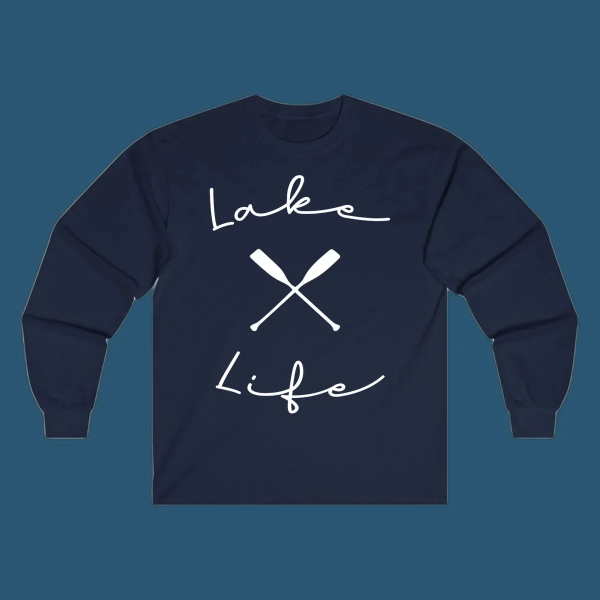 Lake life text with crossed oars graphic
