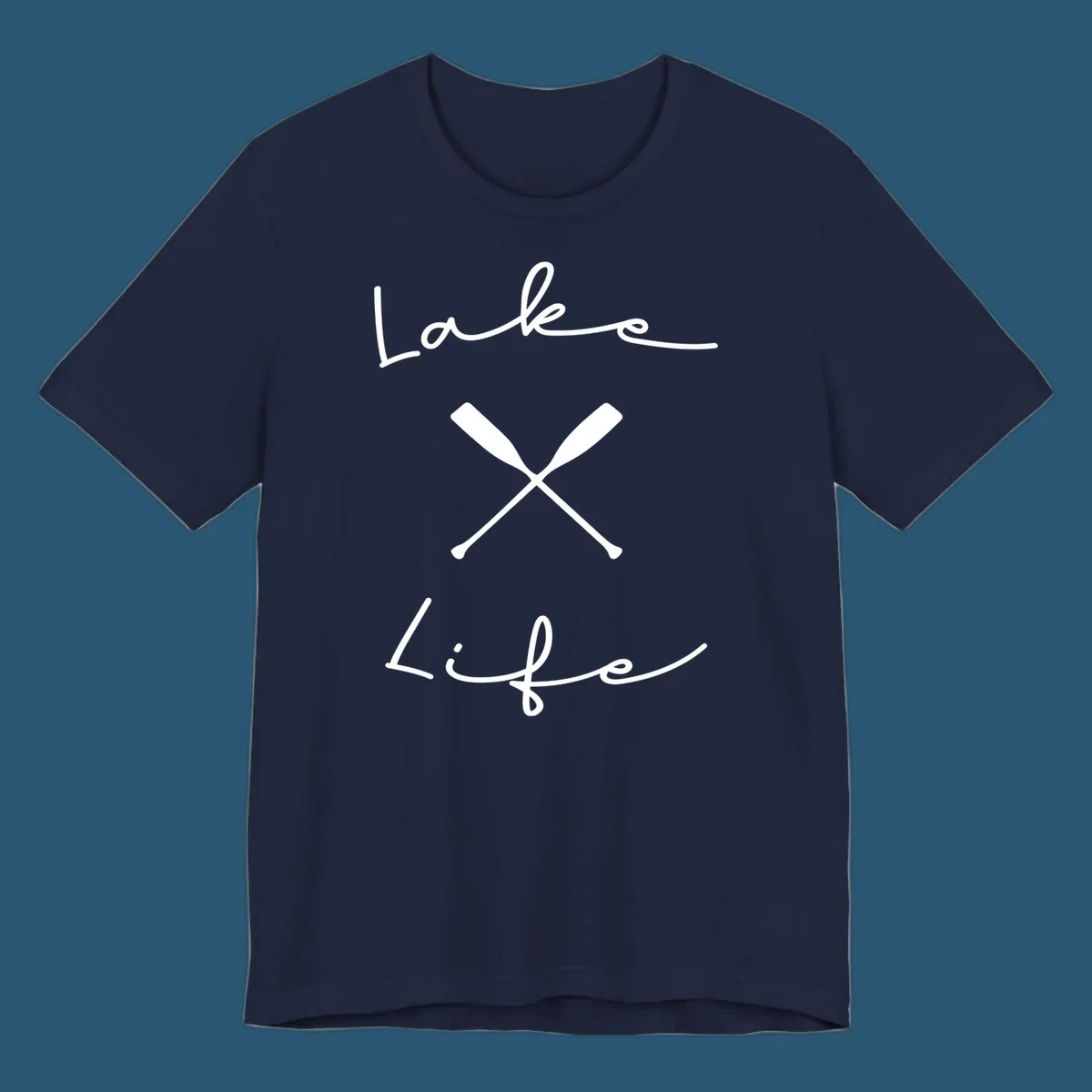 Lake life text with crossed oars graphic