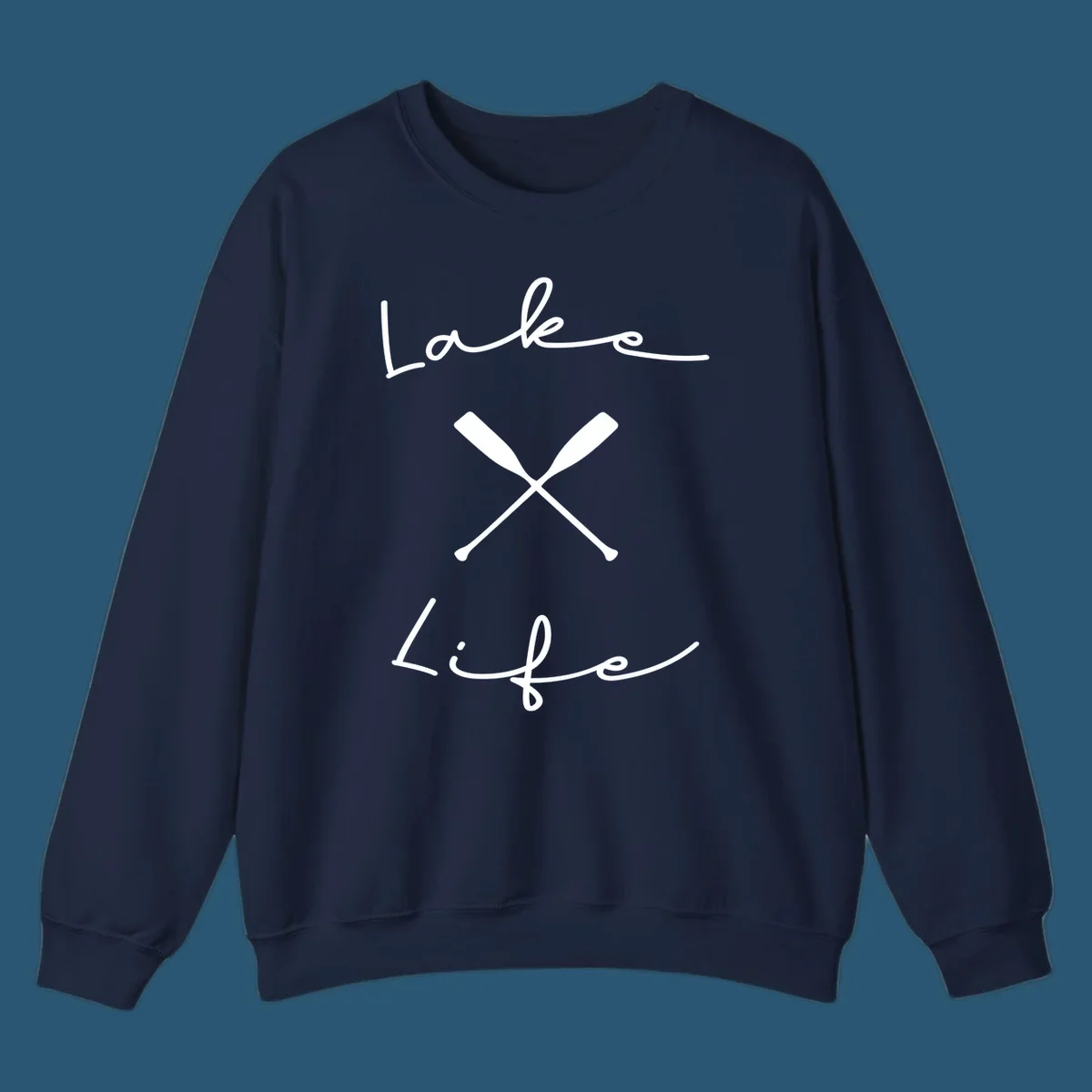 Lake life text with crossed oars graphic