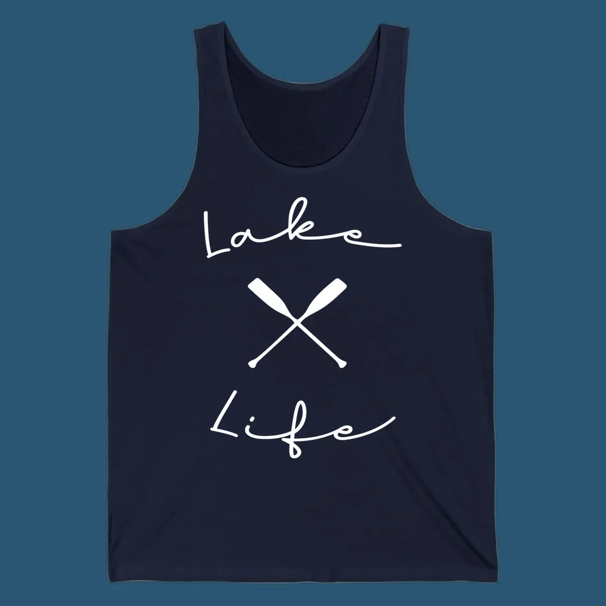 Lake life text with crossed oars graphic