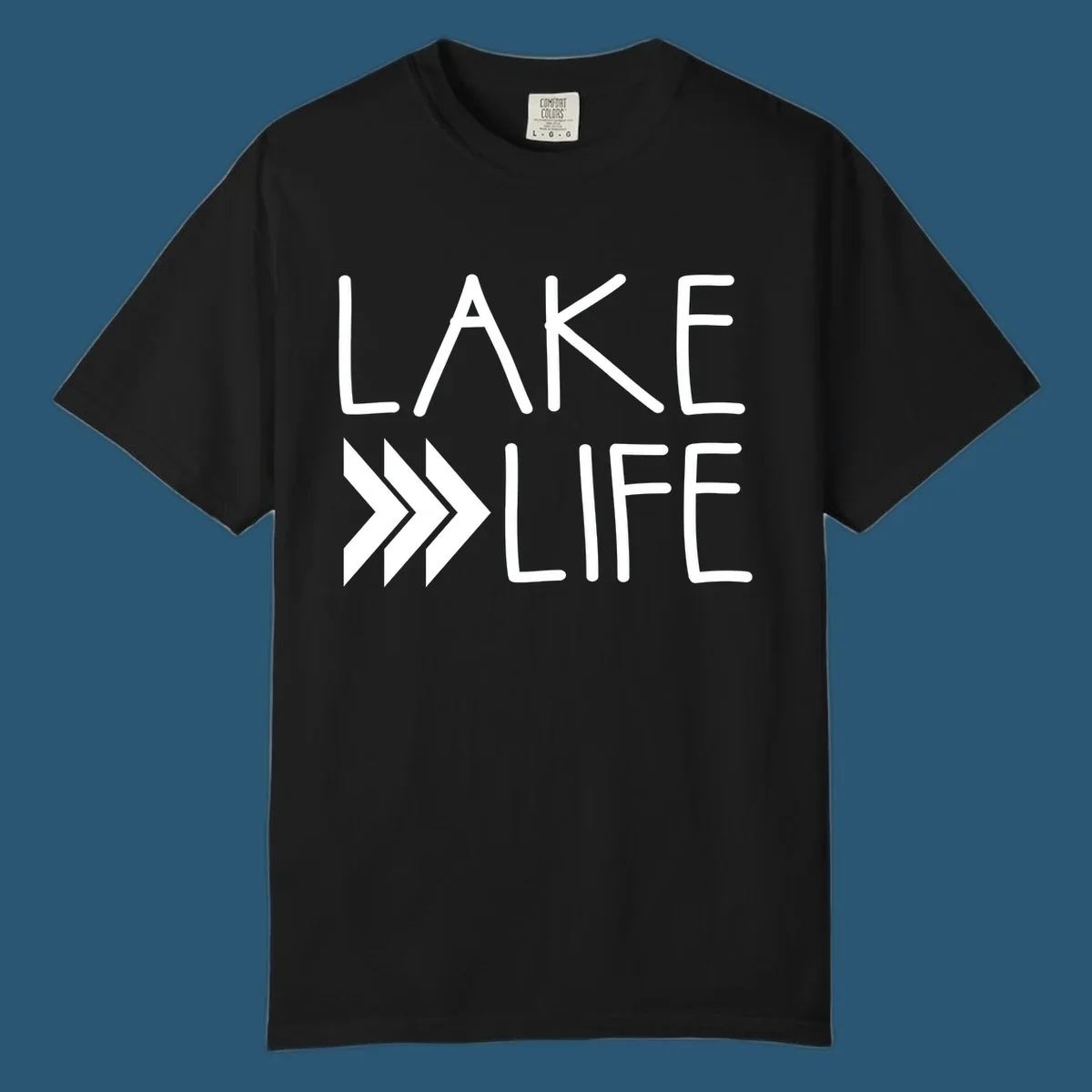 Lake Life text with chevron arrows, lake-life-arrows design.