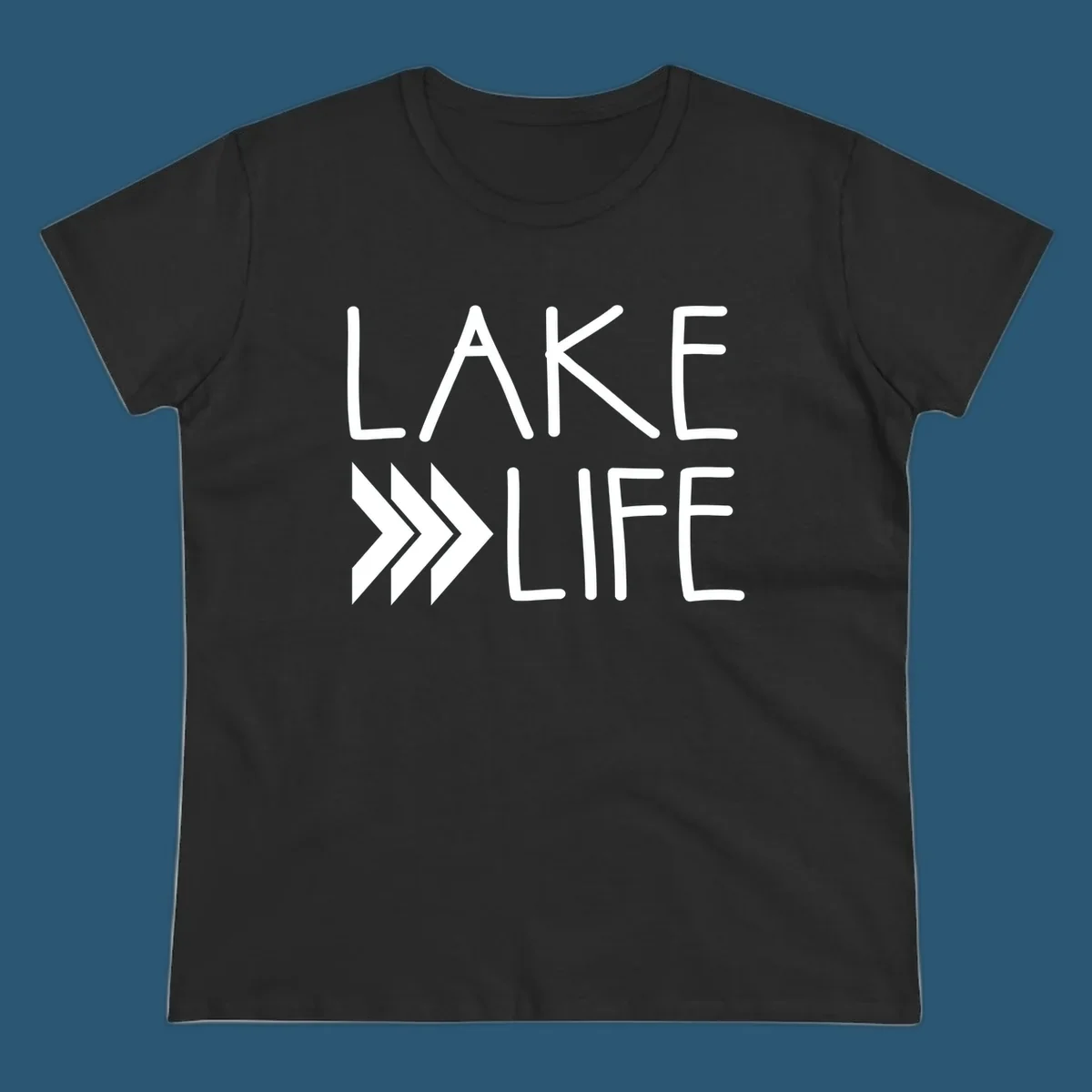 Lake Life text with chevron arrows, lake-life-arrows design.