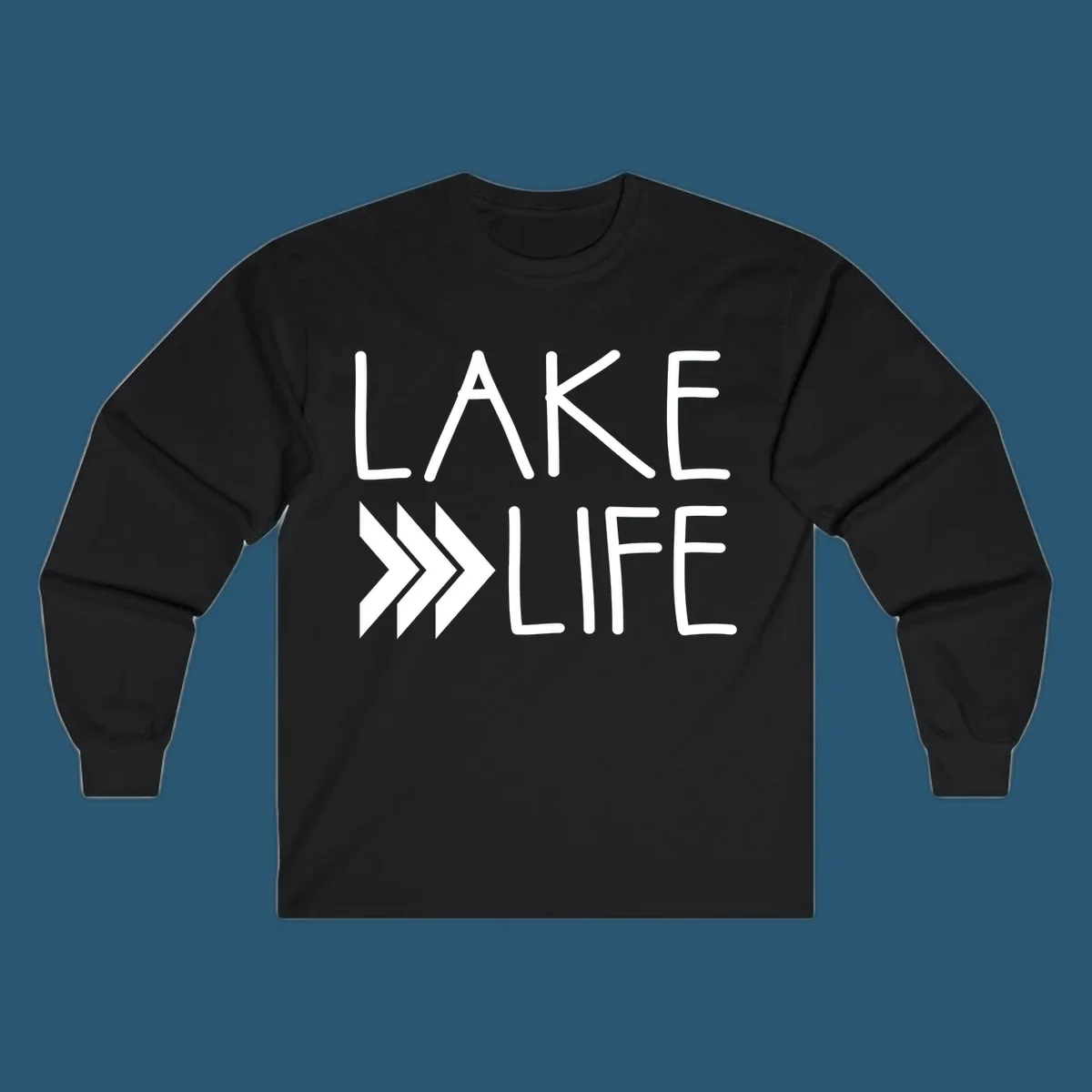 Lake Life text with chevron arrows, lake-life-arrows design.