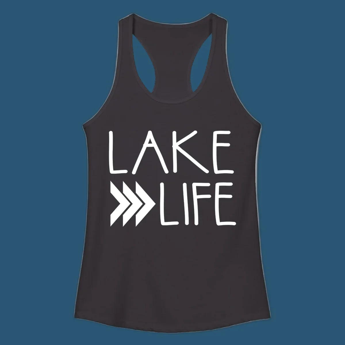 Lake Life text with chevron arrows, lake-life-arrows design.