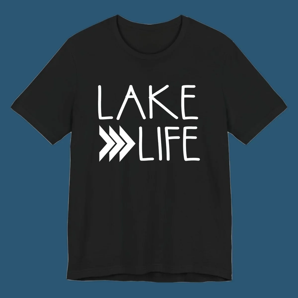 Lake Life text with chevron arrows, lake-life-arrows design.