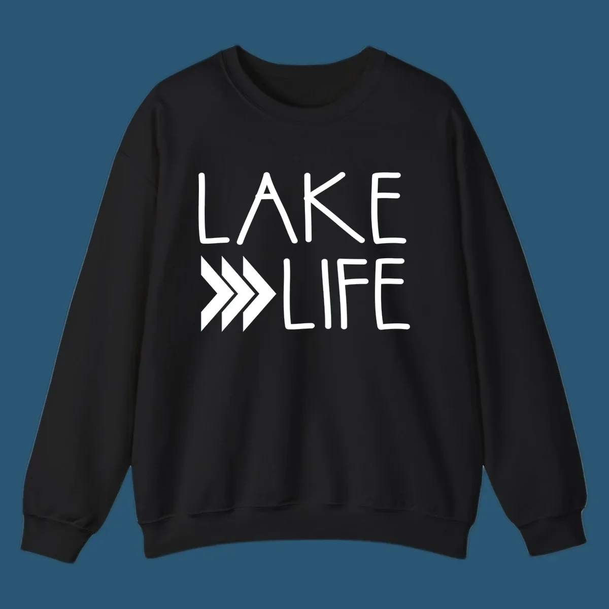 Lake Life text with chevron arrows, lake-life-arrows design.
