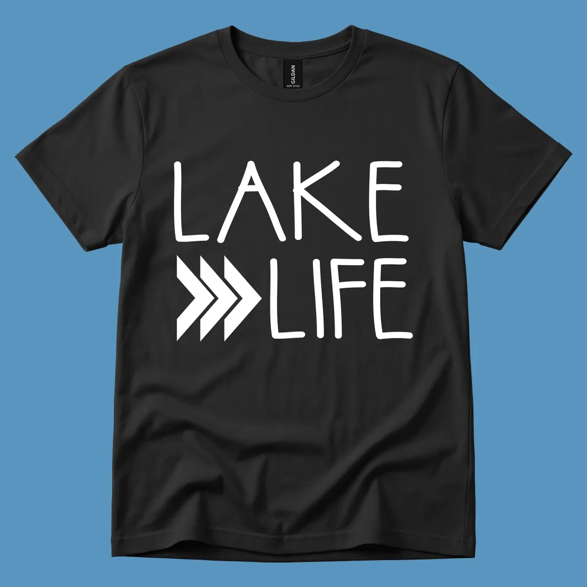 Lake Life text with chevron arrows, lake-life-arrows design.