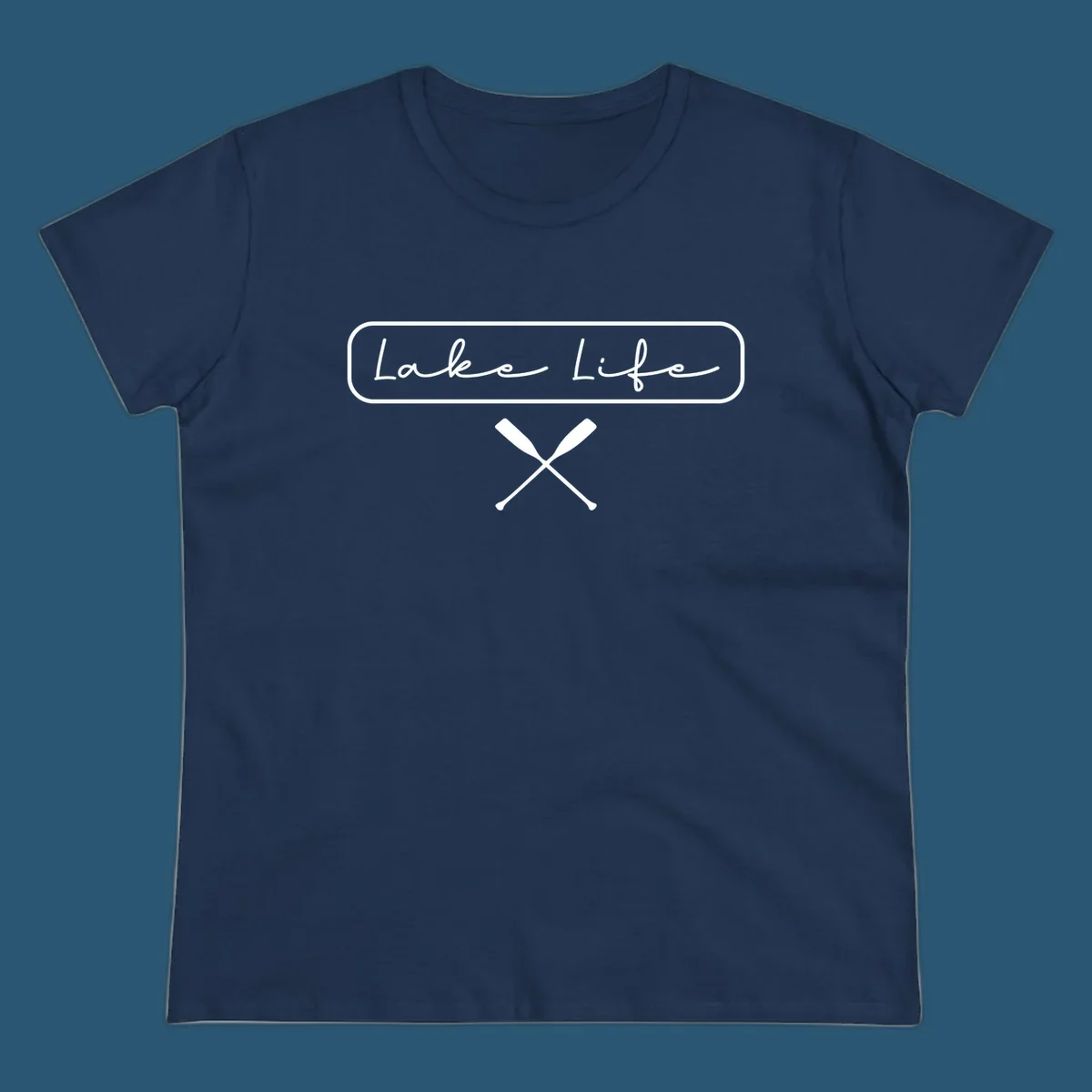 Lake Life text with crossed oars graphic.
