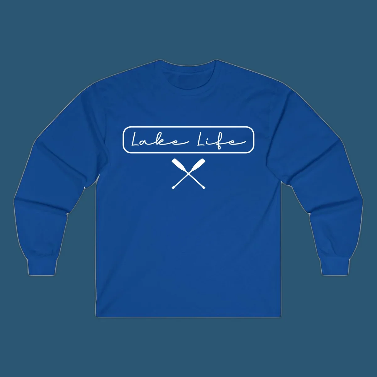 Lake Life text with crossed oars graphic.