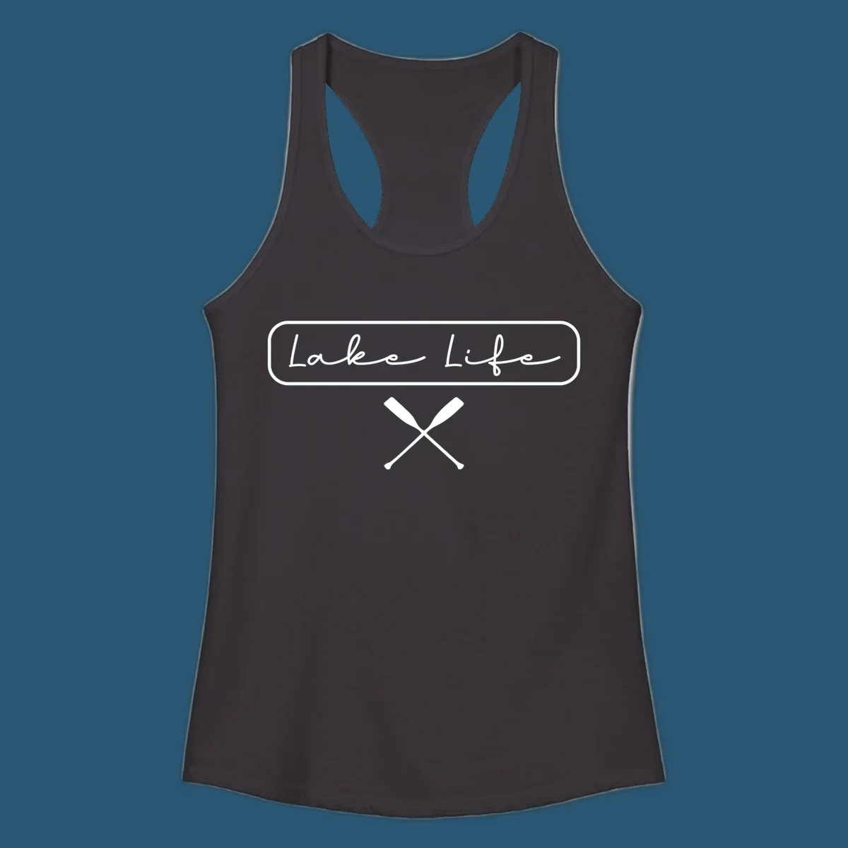 Lake Life text with crossed oars graphic.