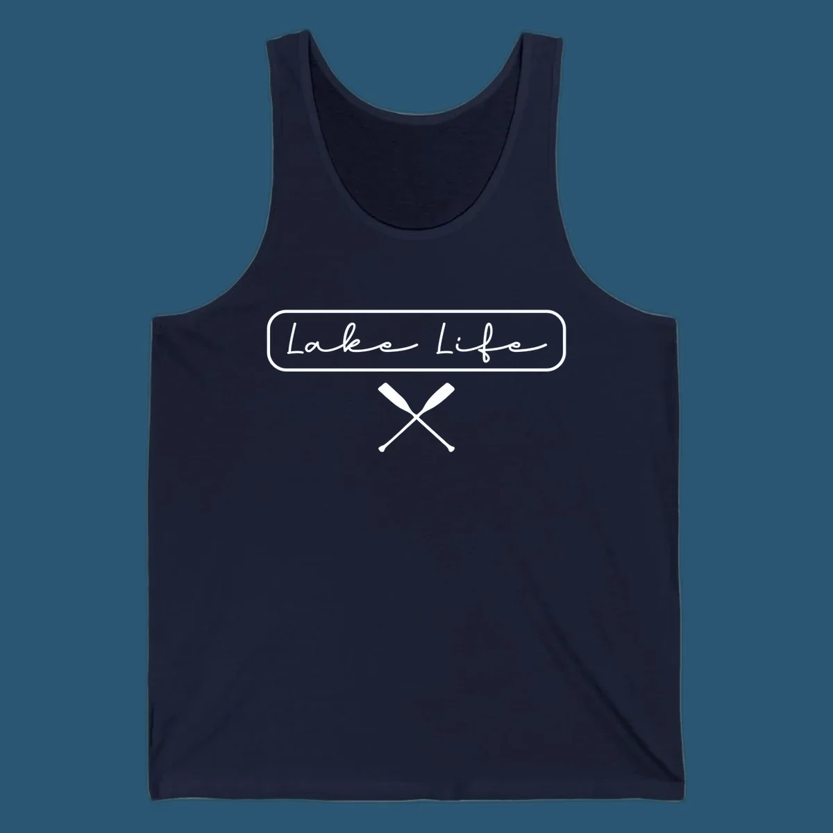 Lake Life text with crossed oars graphic.