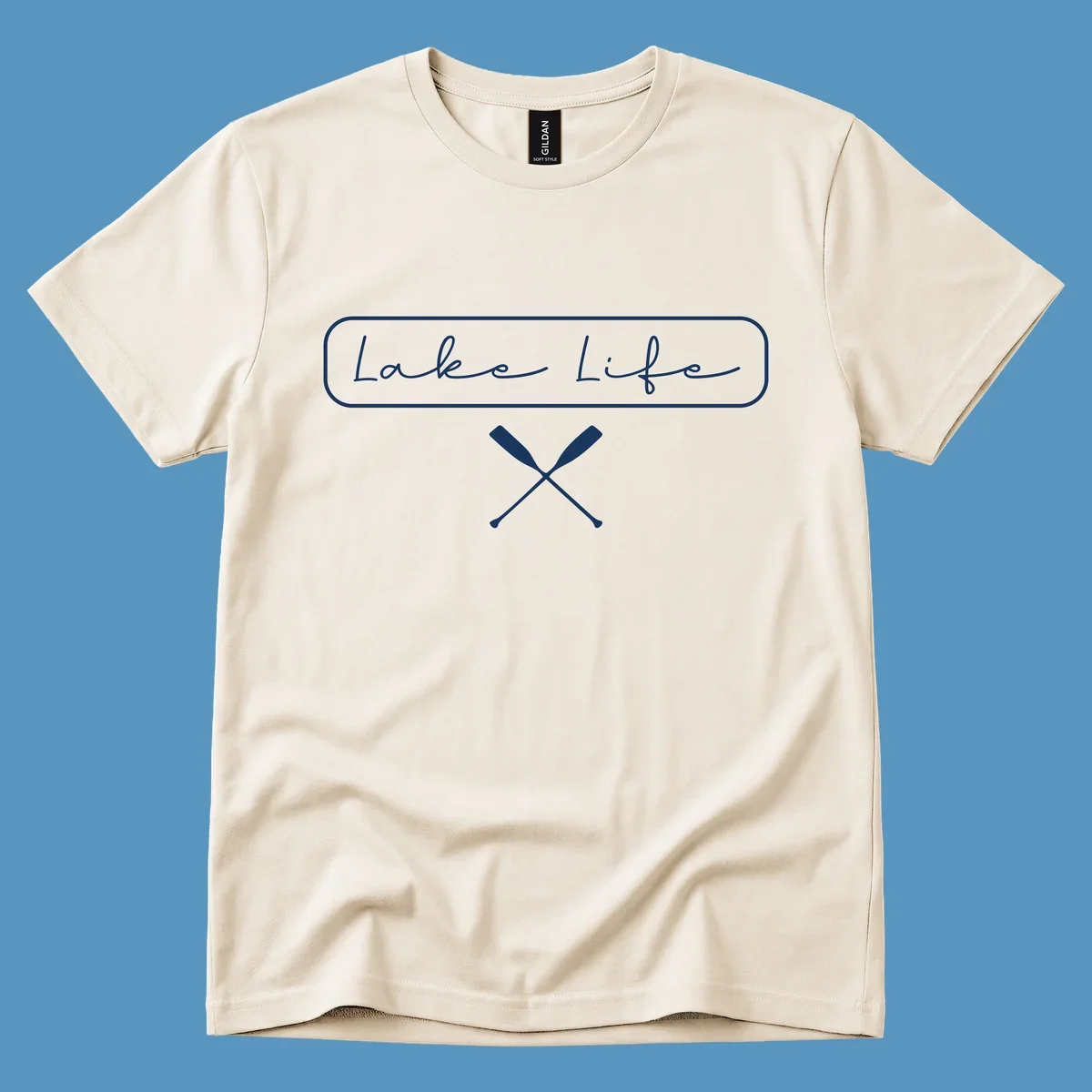 Lake Life text with crossed oars graphic.