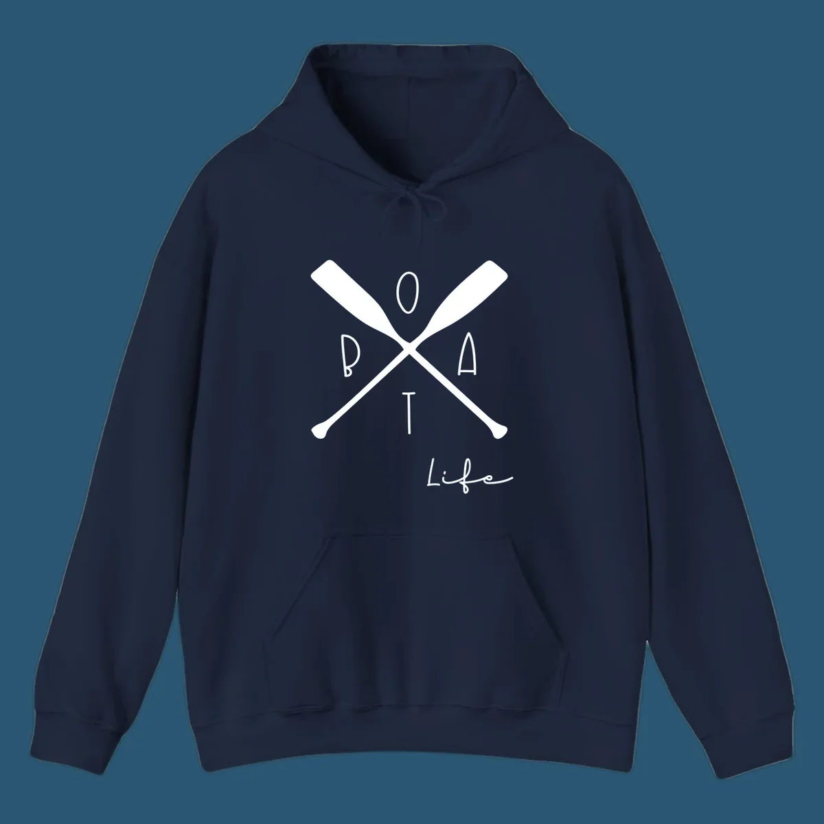 Boat life design with crossed oars and text, featuring the words BOAT and Life.