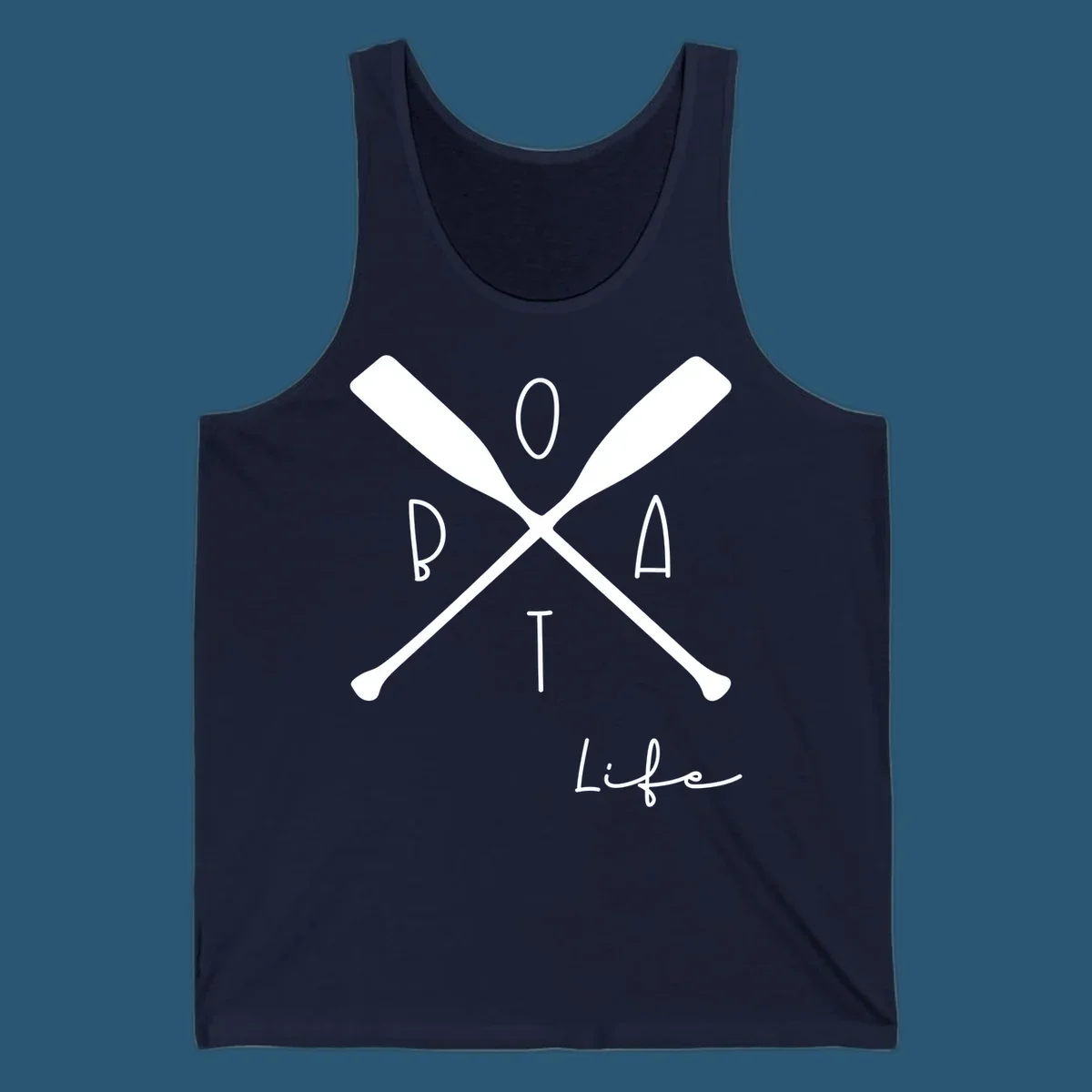 Boat life design with crossed oars and text, featuring the words BOAT and Life.