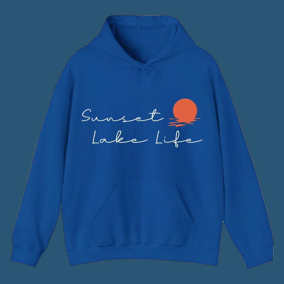 Sunset Lake Life script design with a setting sun over water. Sunset-lake-life.