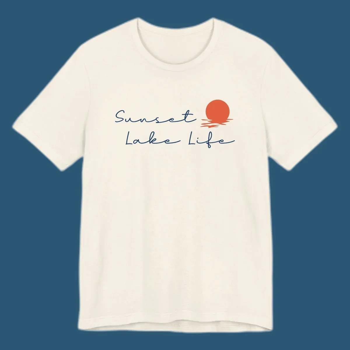Sunset Lake Life script design with a setting sun over water. Sunset-lake-life.
