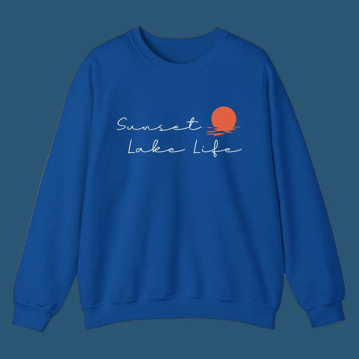 Sunset Lake Life script design with a setting sun over water. Sunset-lake-life.