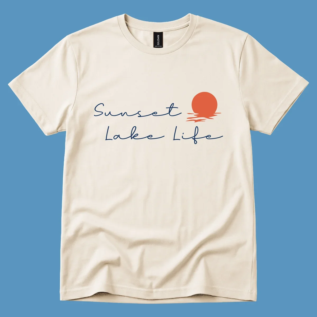 Sunset Lake Life script design with a setting sun over water. Sunset-lake-life.