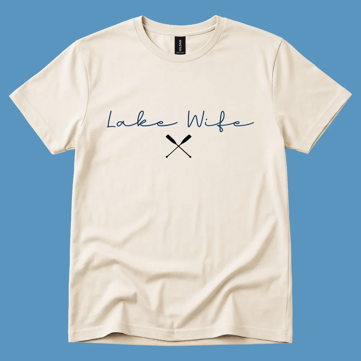 Lake Wife text with crossed oars nautical design.