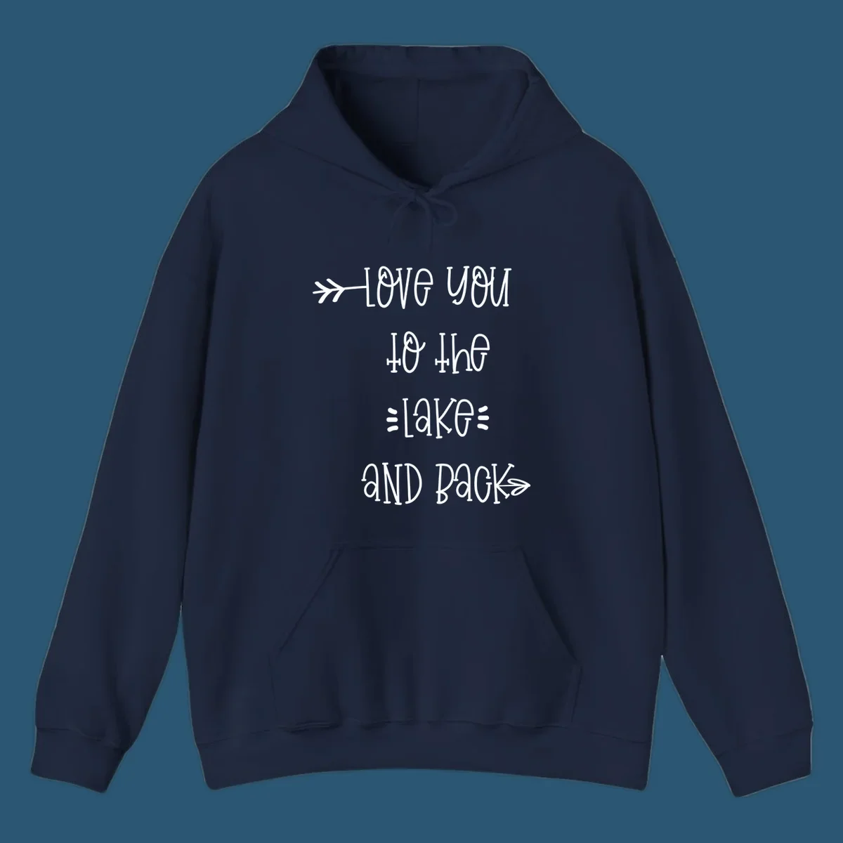 Love You To The Lake And Back typography with arrow graphics.