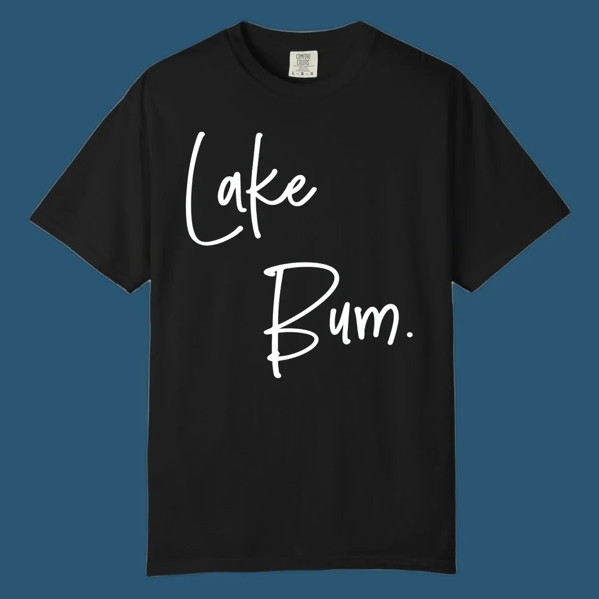 Lake Bum script design in white text on black and navy on white backgrounds.