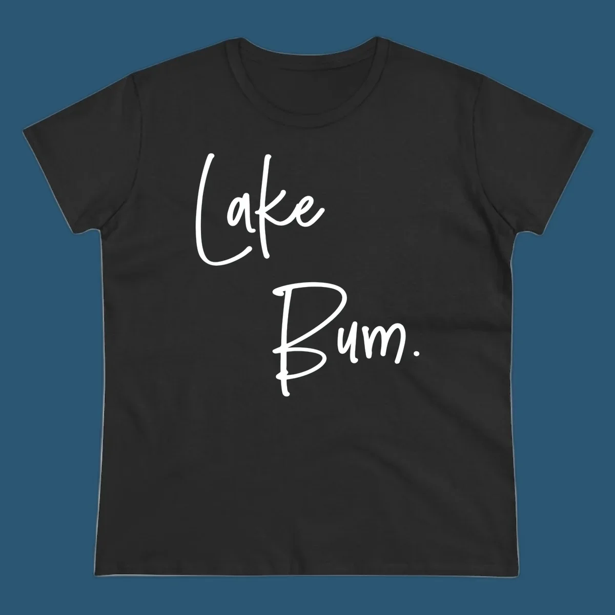 Lake Bum script design in white text on black and navy on white backgrounds.