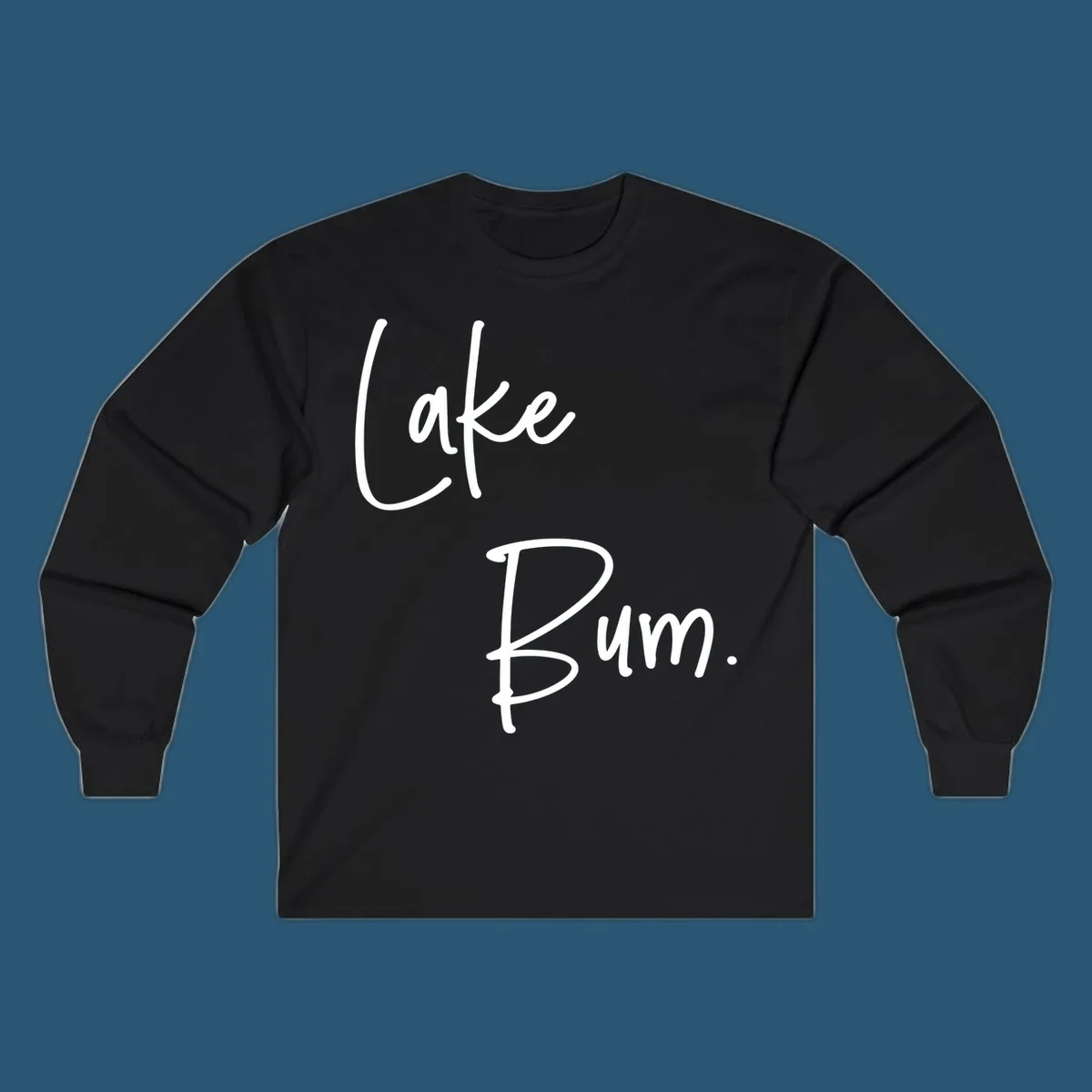 Lake Bum script design in white text on black and navy on white backgrounds.