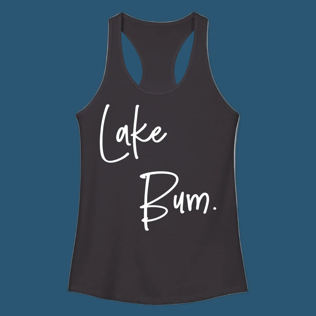 Lake Bum script design in white text on black and navy on white backgrounds.