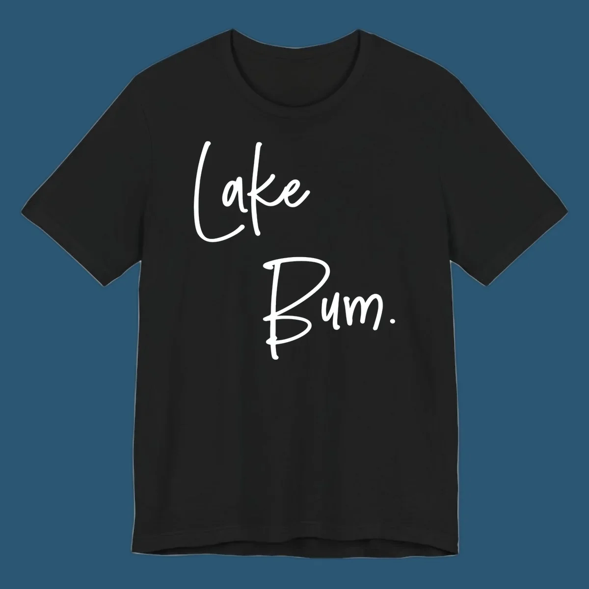 Lake Bum script design in white text on black and navy on white backgrounds.