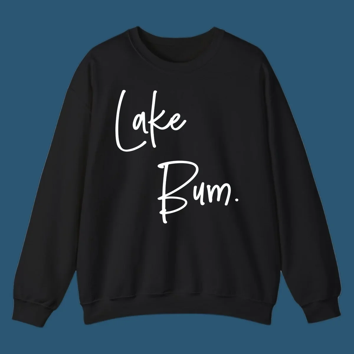 Lake Bum script design in white text on black and navy on white backgrounds.