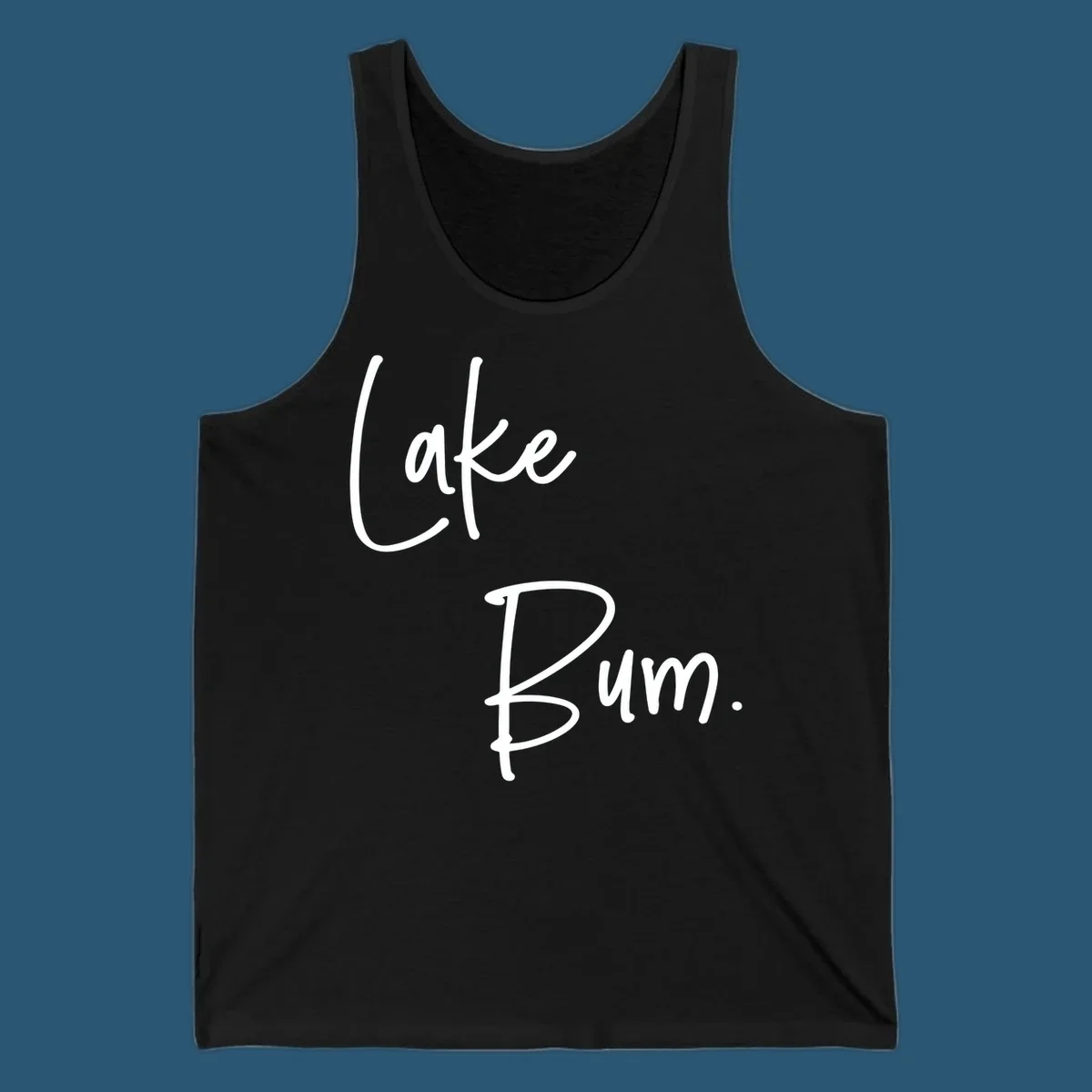 Lake Bum script design in white text on black and navy on white backgrounds.