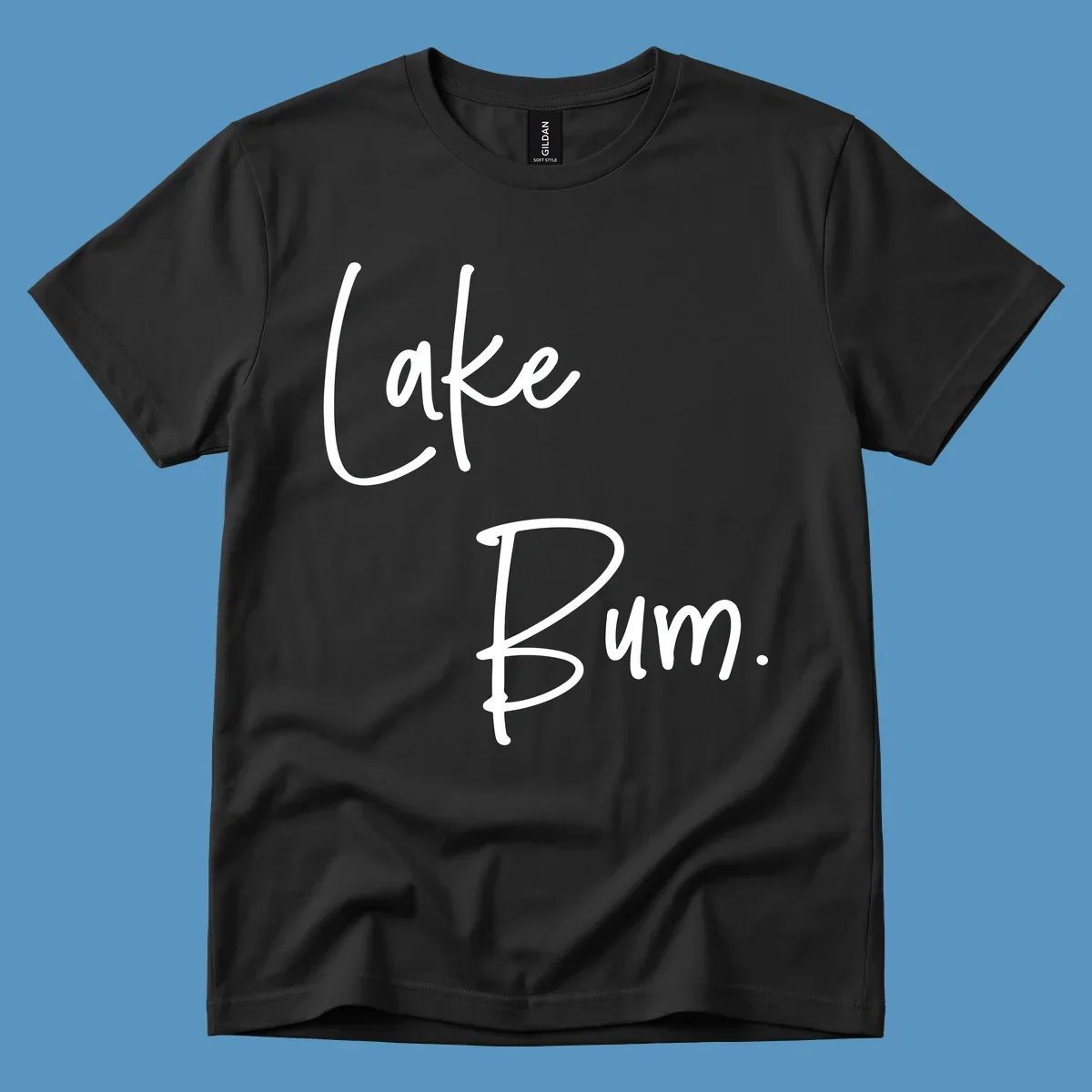 Lake Bum script design in white text on black and navy on white backgrounds.