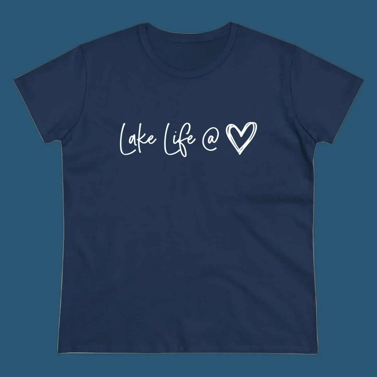 Lake life heart graphic in navy and white.