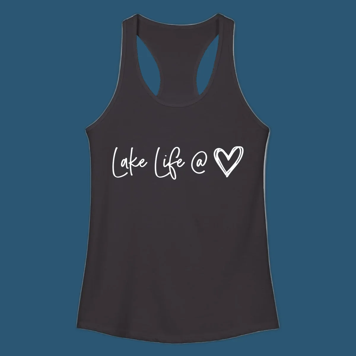 Lake life heart graphic in navy and white.