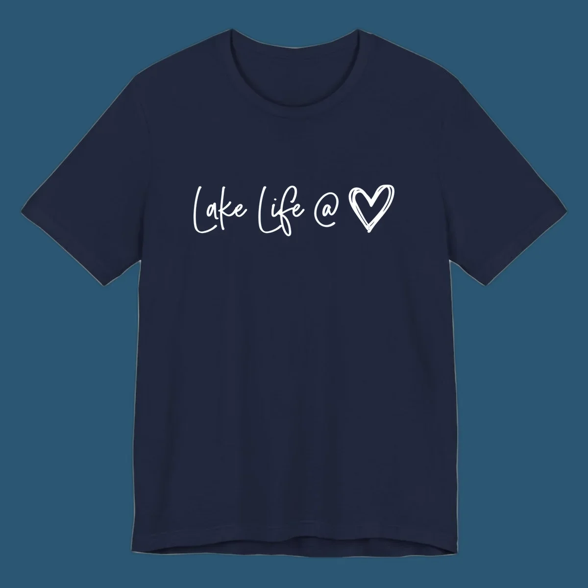 Lake life heart graphic in navy and white.