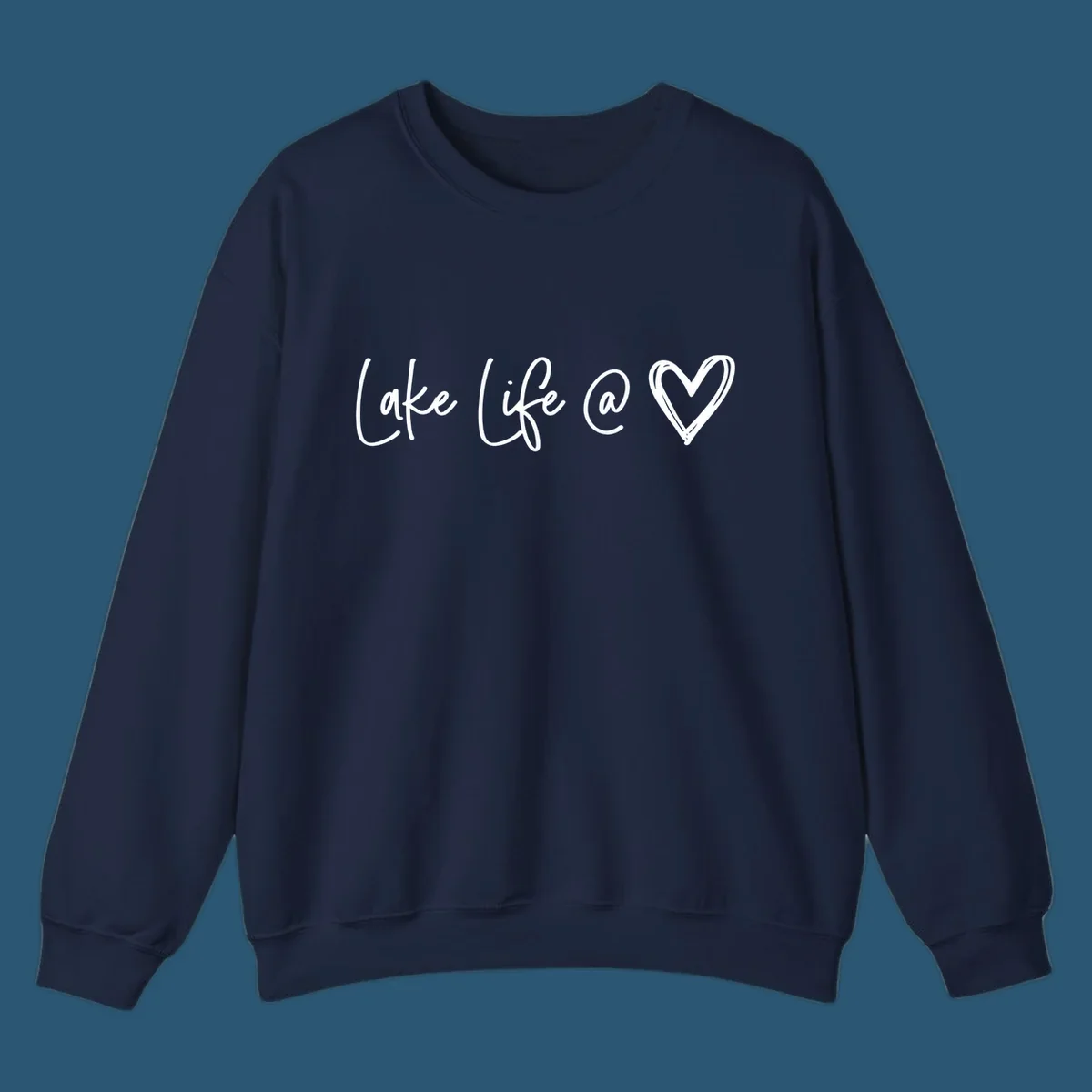 Lake life heart graphic in navy and white.