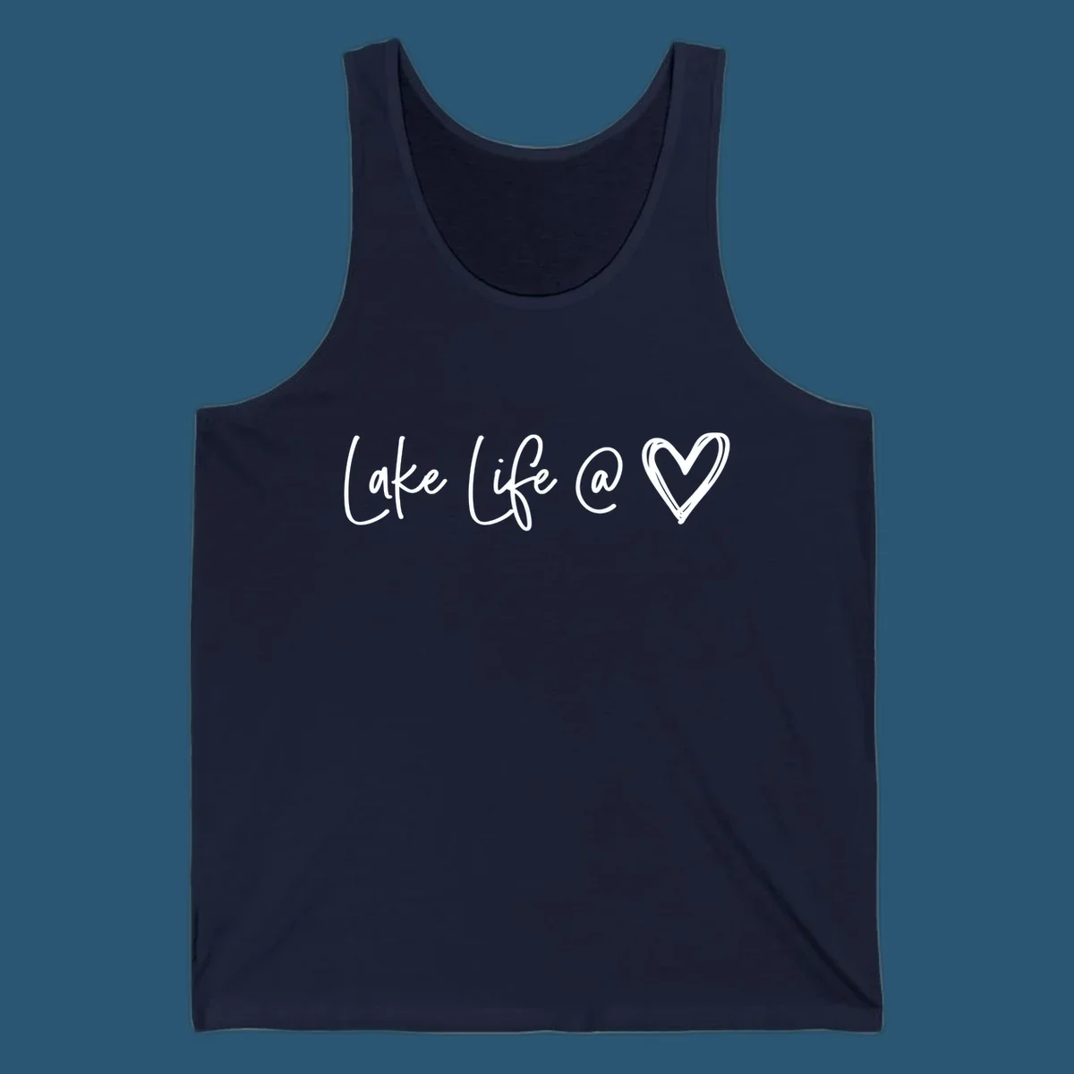 Lake life heart graphic in navy and white.