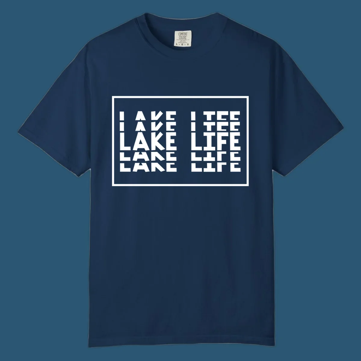 I Love Lake Life typography design with block letters spelling out the phrase.
