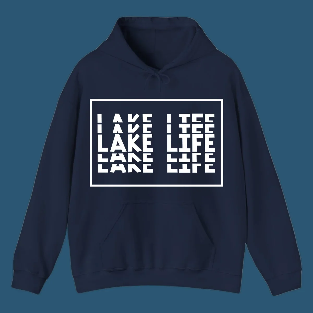 I Love Lake Life typography design with block letters spelling out the phrase.