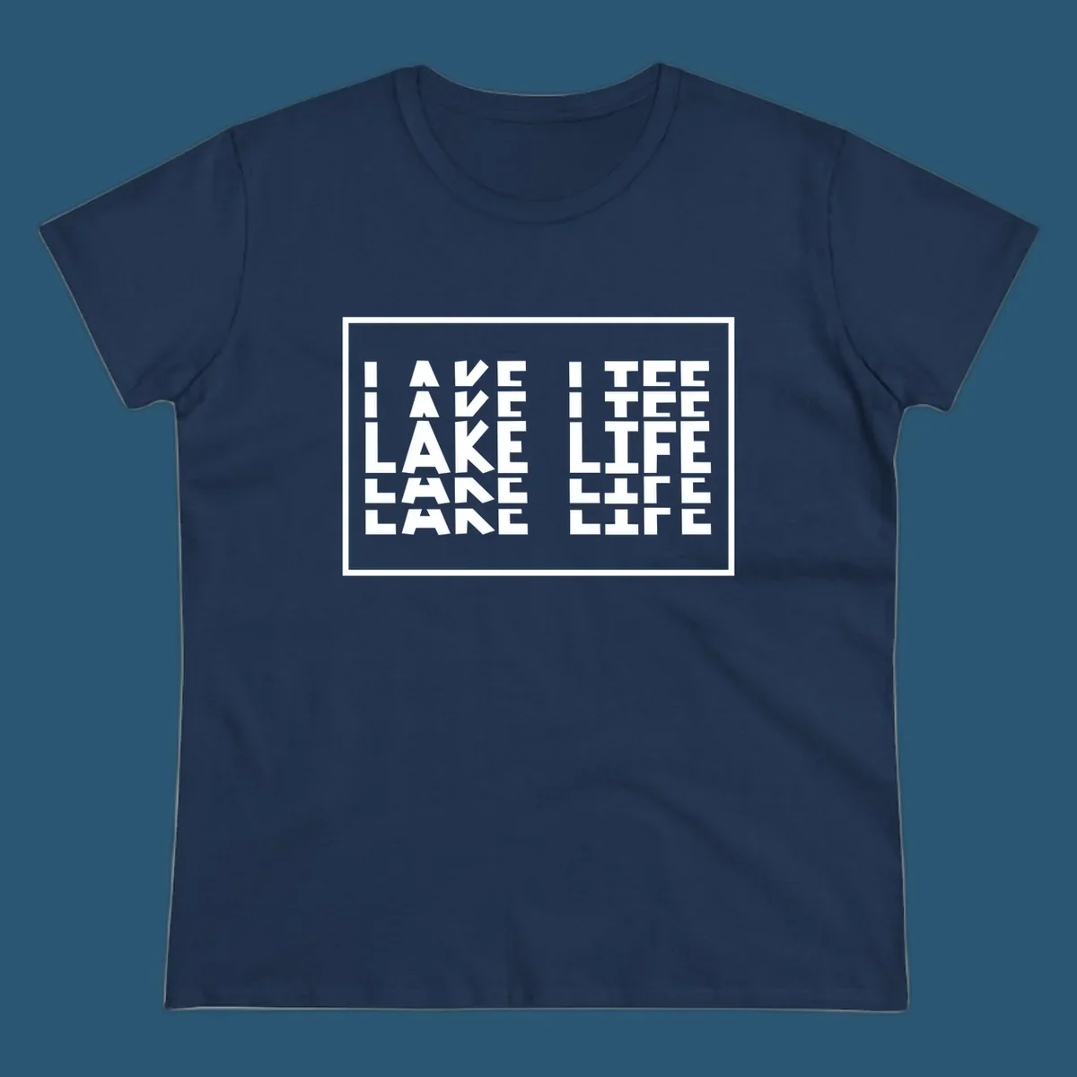I Love Lake Life typography design with block letters spelling out the phrase.
