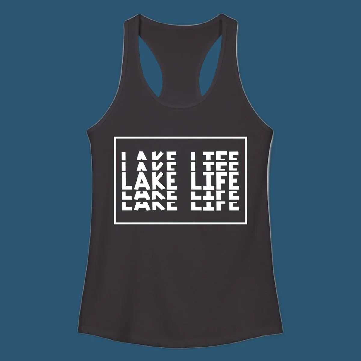 I Love Lake Life typography design with block letters spelling out the phrase.