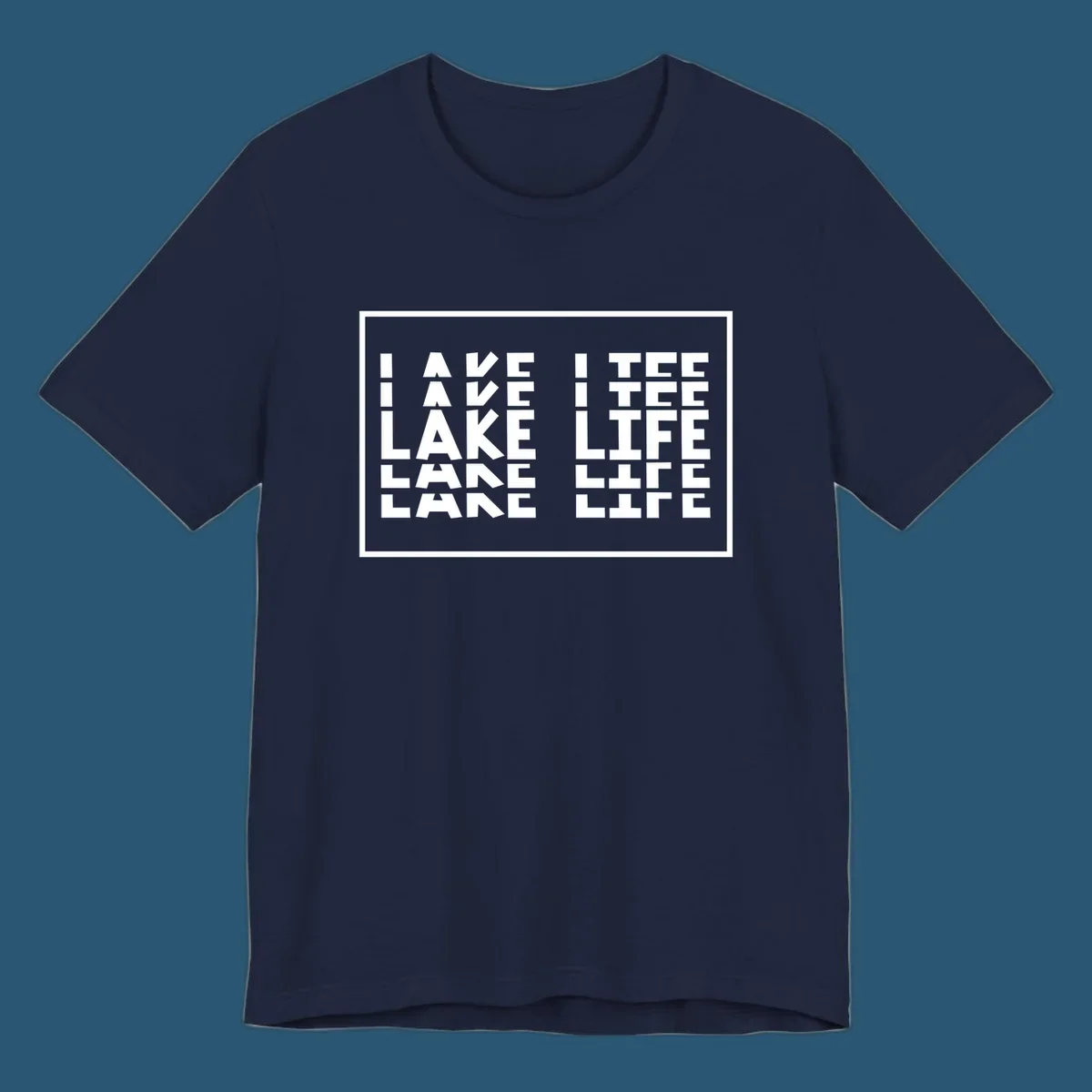 I Love Lake Life typography design with block letters spelling out the phrase.