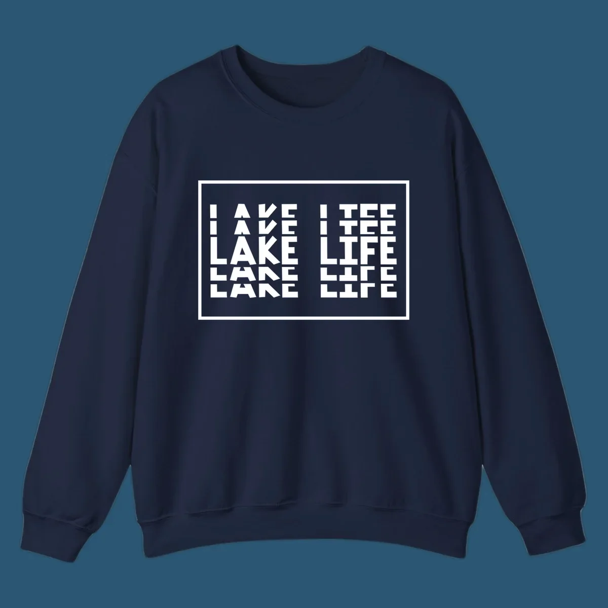 I Love Lake Life typography design with block letters spelling out the phrase.