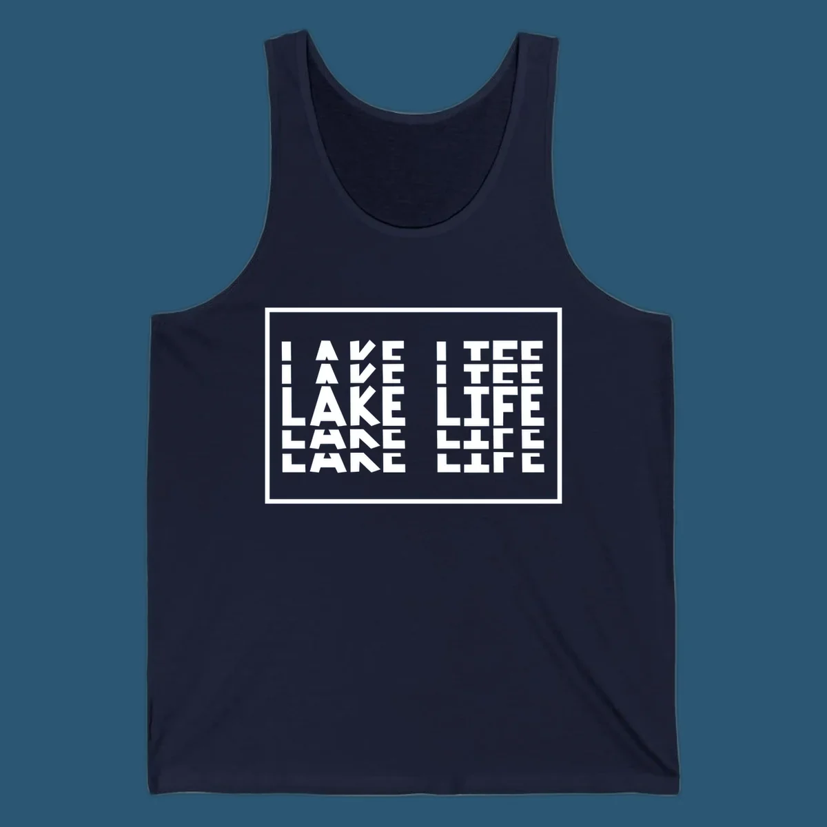 I Love Lake Life typography design with block letters spelling out the phrase.