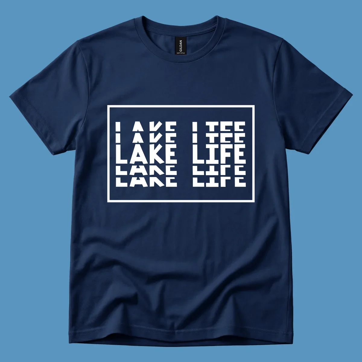 I Love Lake Life typography design with block letters spelling out the phrase.
